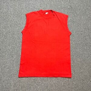 Vintage JC Penney Muscle Tee Size L Red Sleeveless Cotton T-Shirt 80s 90s Blank
